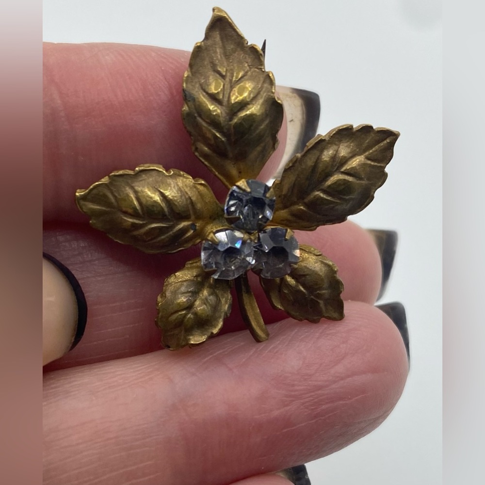 Antiqued Brass Rhinestone Brooch